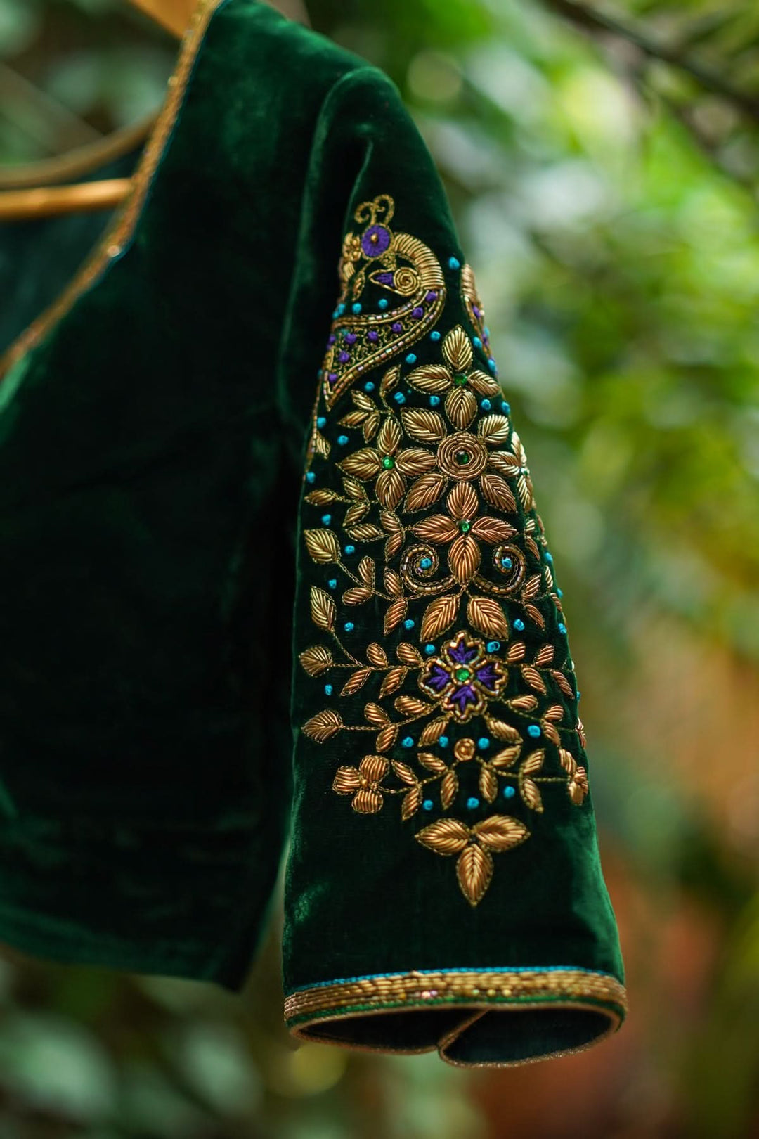 Green Velvet Blouse with Zardosi Work   Mix and Match Blouse for saree, Made to Order