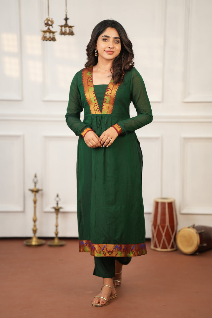 Brindha Green kurta set (Set of 3)|Made To Order
