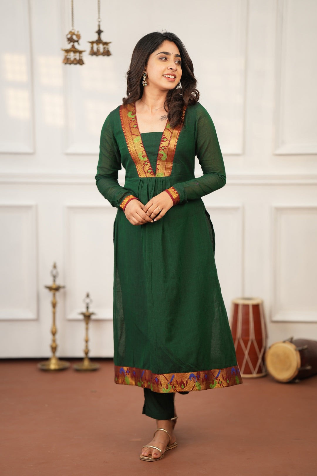 Brindha Green kurta set (Set of 3)|Made To Order