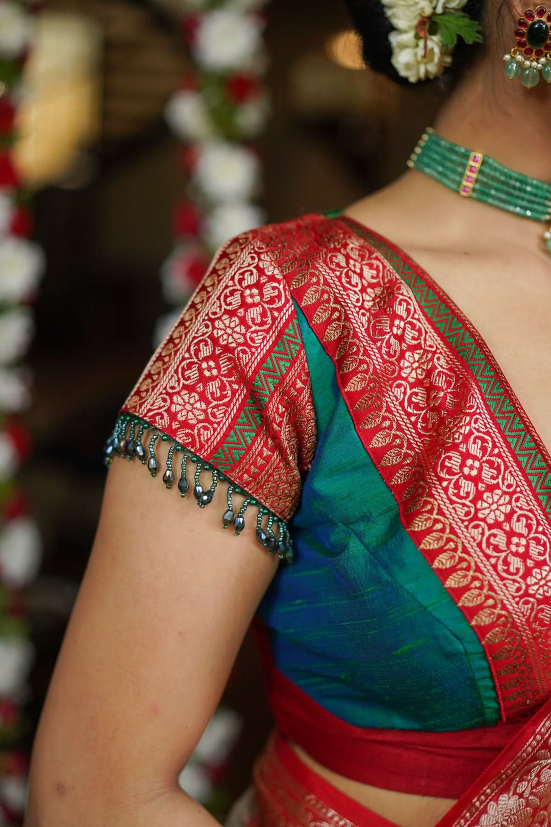 Green Red Blouse with V neck  Mix and Match Blouse for saree, Made to Order