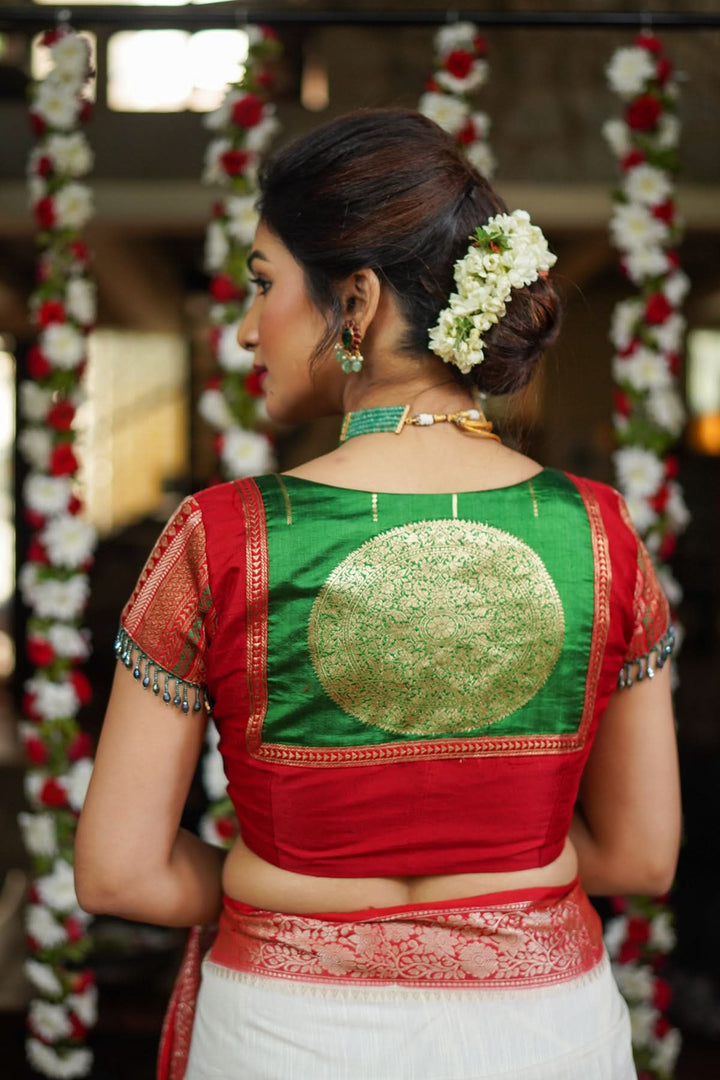 Green Red Blouse with V neck  Mix and Match Blouse for saree, Made to Order