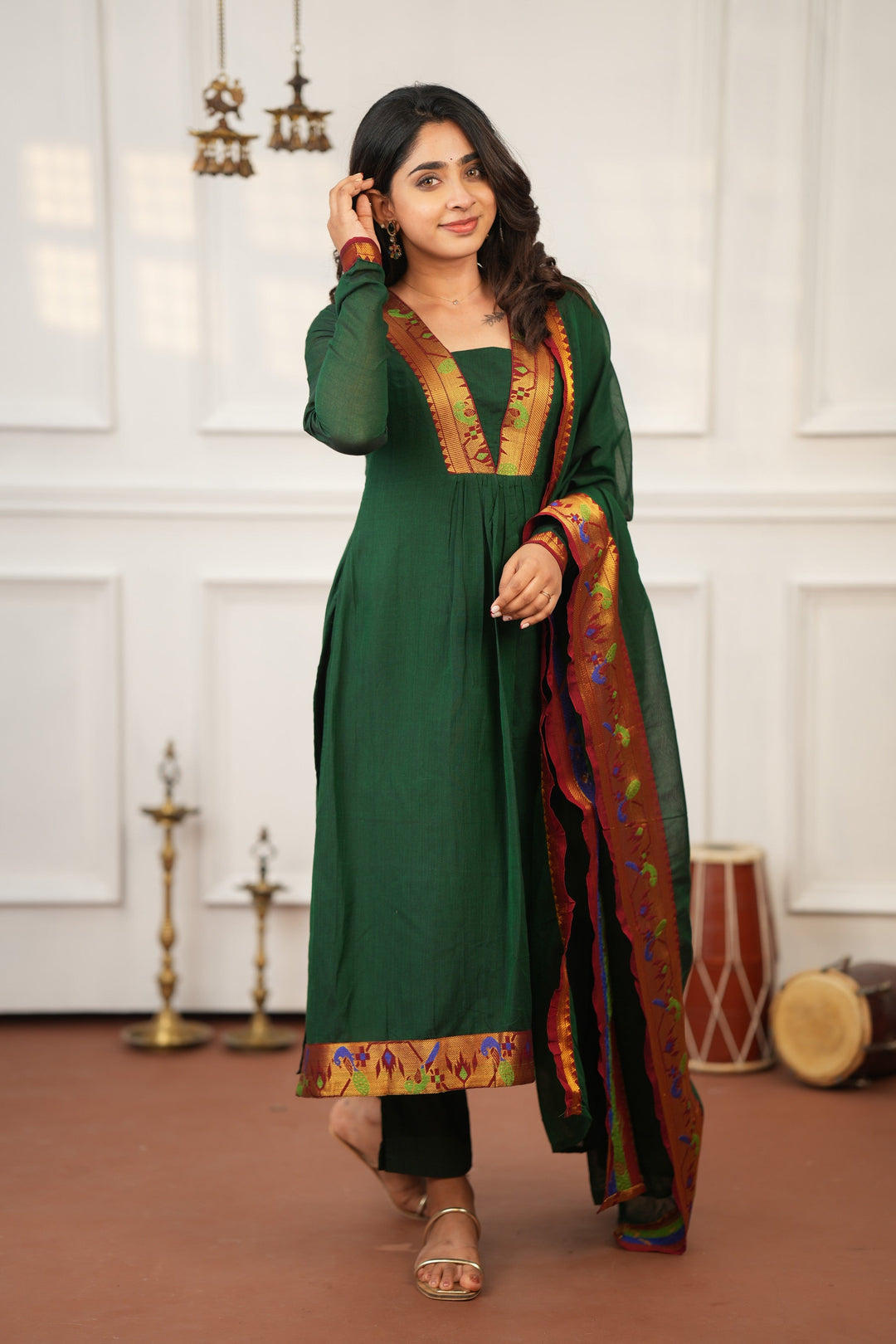 Brindha Green kurta set (Set of 3)|Made To Order