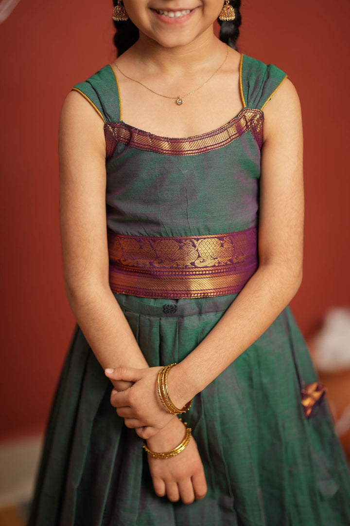Madhuri Peacock Green Lehenga Mini (Set of 2) | SHOBITAM
