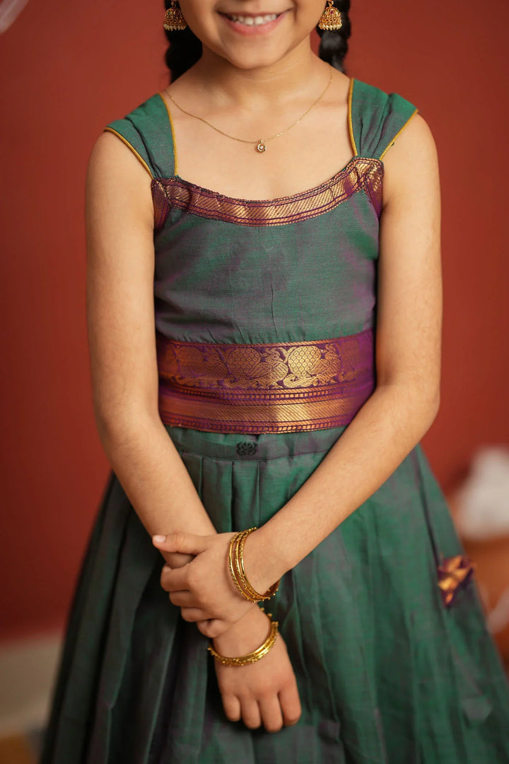 Madhuri Peacock Green Lehenga Mini (Set of 2) | Made To Order