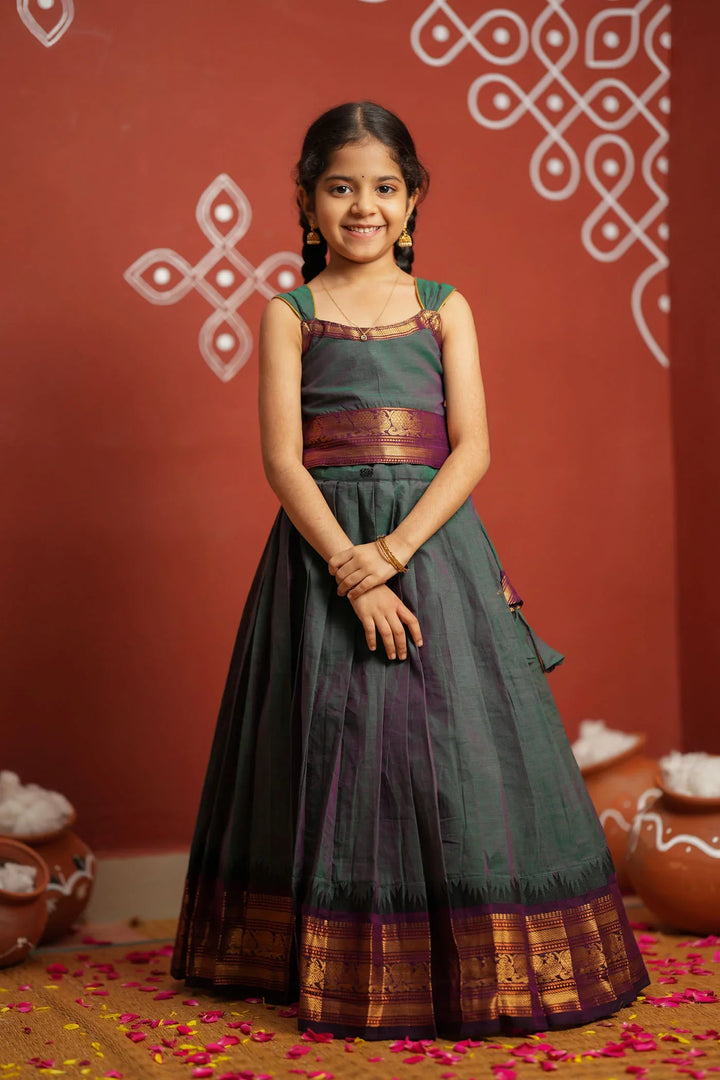 Madhuri Peacock Green Lehenga Mini (Set of 2) | Made To Order