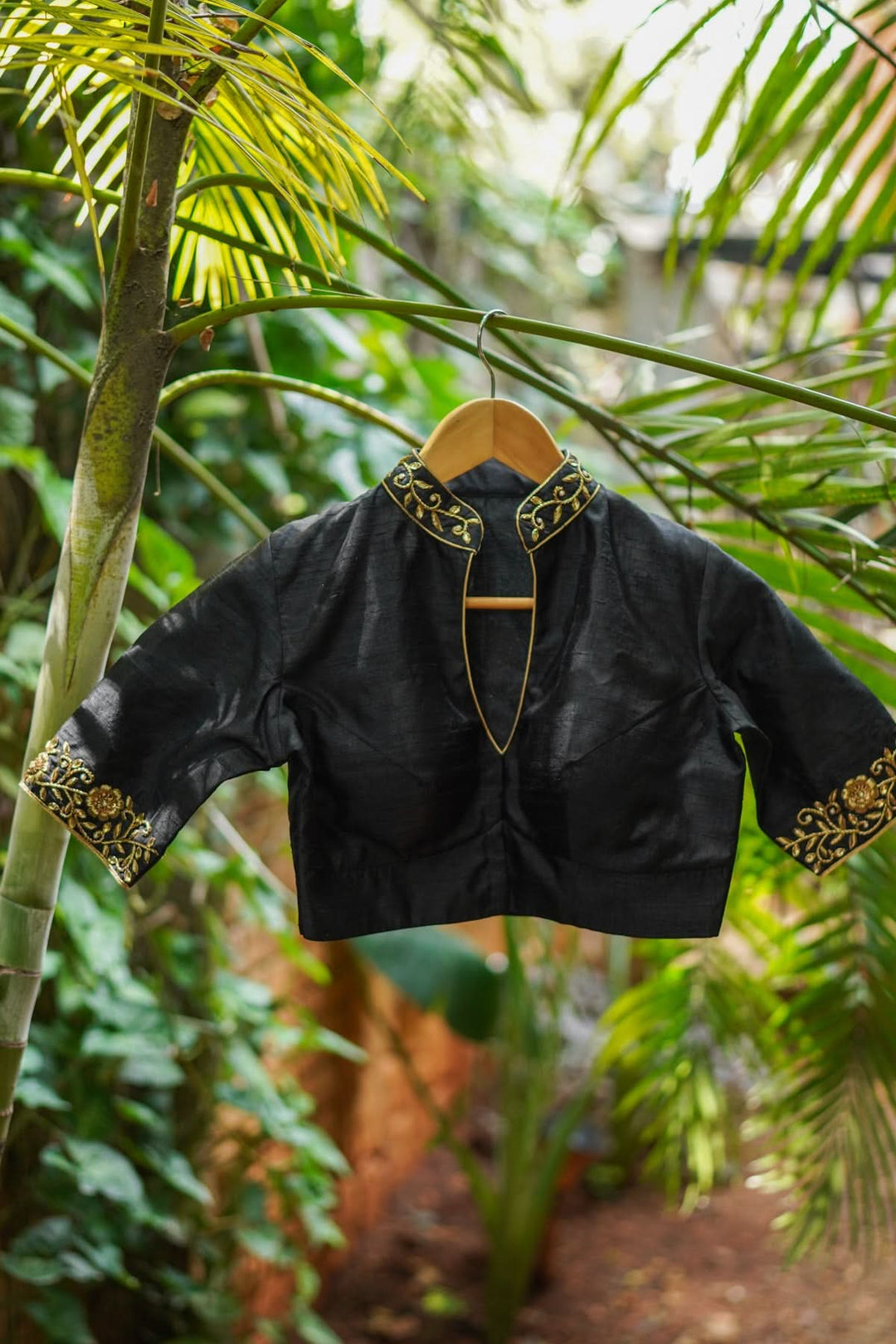 Black Raw Silk Blouse with Collar Neck and Zardosi Work   Mix and Match Blouse for saree, Made to Order