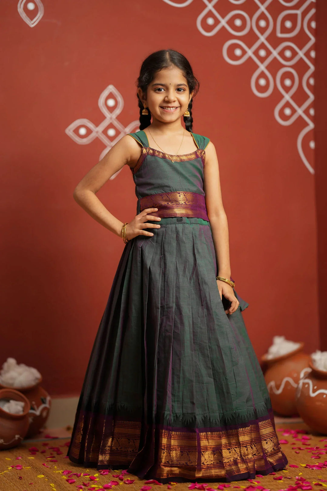 Madhuri Peacock Green Lehenga Mini (Set of 2) | Made To Order