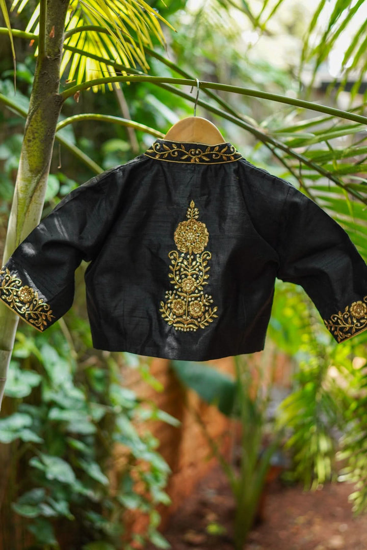 Black Raw Silk Blouse with Collar Neck and Zardosi Work   Mix and Match Blouse for saree, Made to Order
