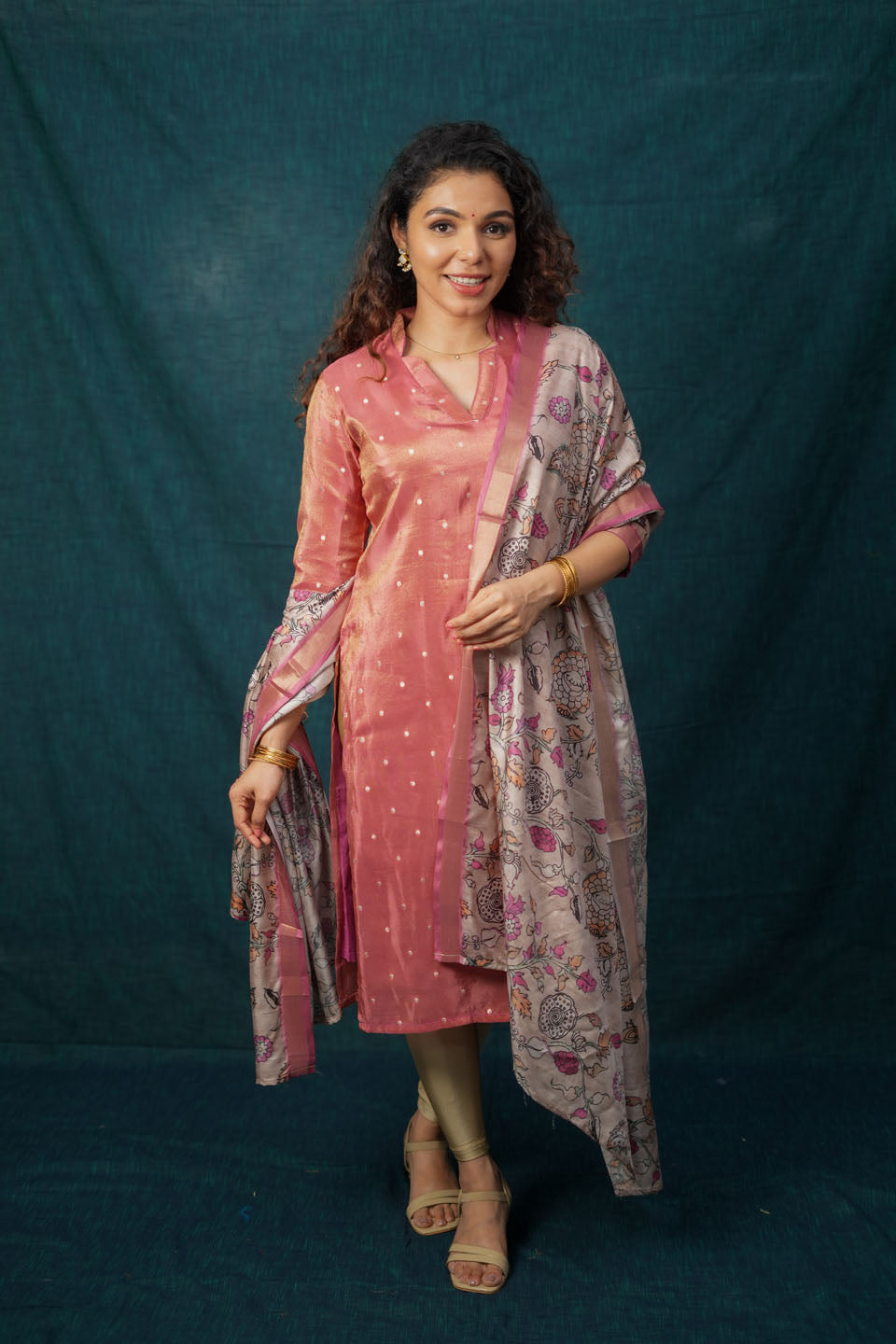 Charita Rust Pink Chanderi Kurta with Kalamkari Dupatta | SHOBITAM