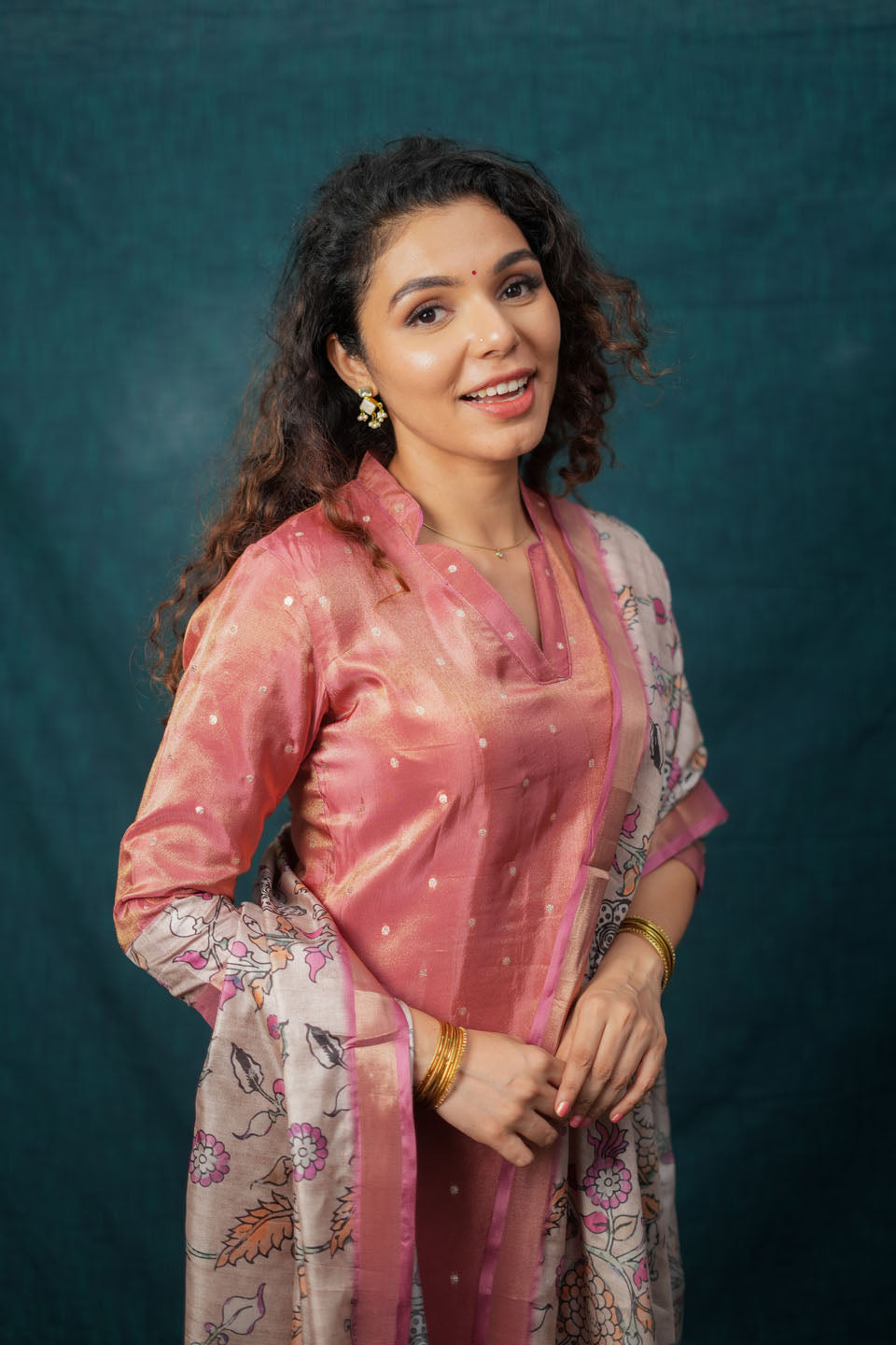 Charita Rust Pink Chanderi Kurta with Kalamkari Dupatta | SHOBITAM