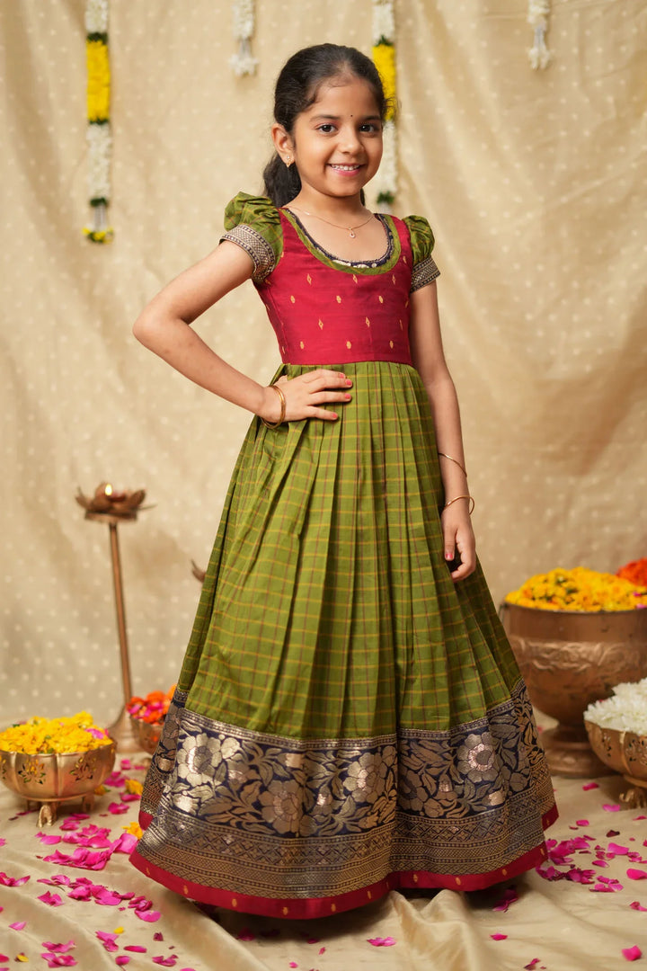 Aditi Green Checks Frock Mini| Made To Order