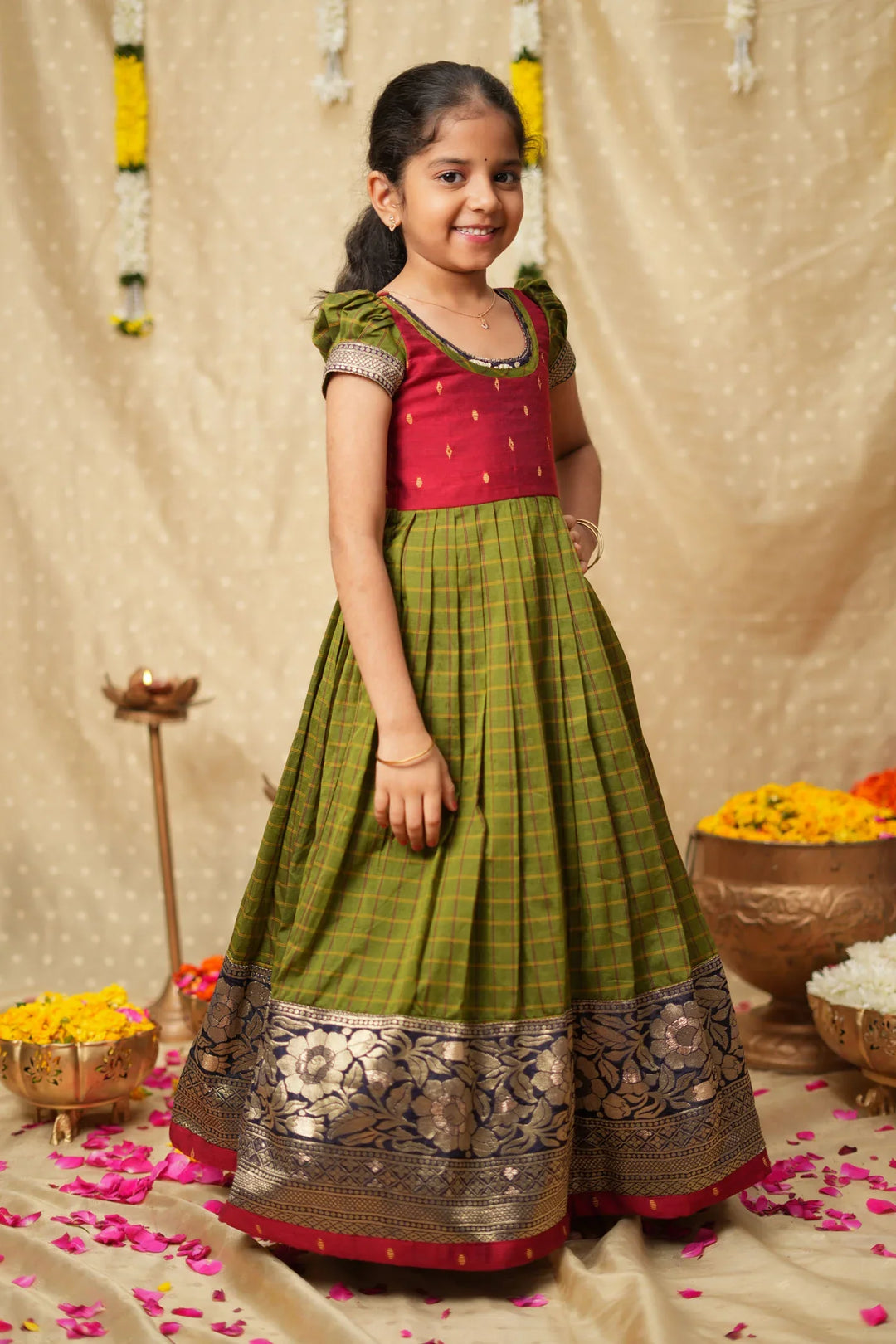 Aditi Green Checks Frock Mini| Made To Order