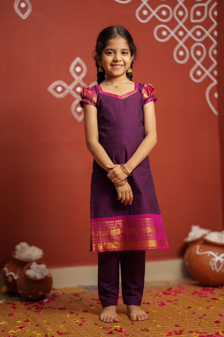 Tamizh Violet Kurti set Mini (Set of 2) | Made to Order | SHOBITAM