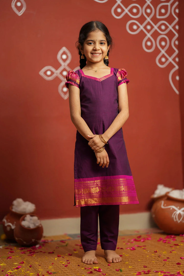 Tamizh Violet Kurti set Mini (Set of 2) | Made To Order