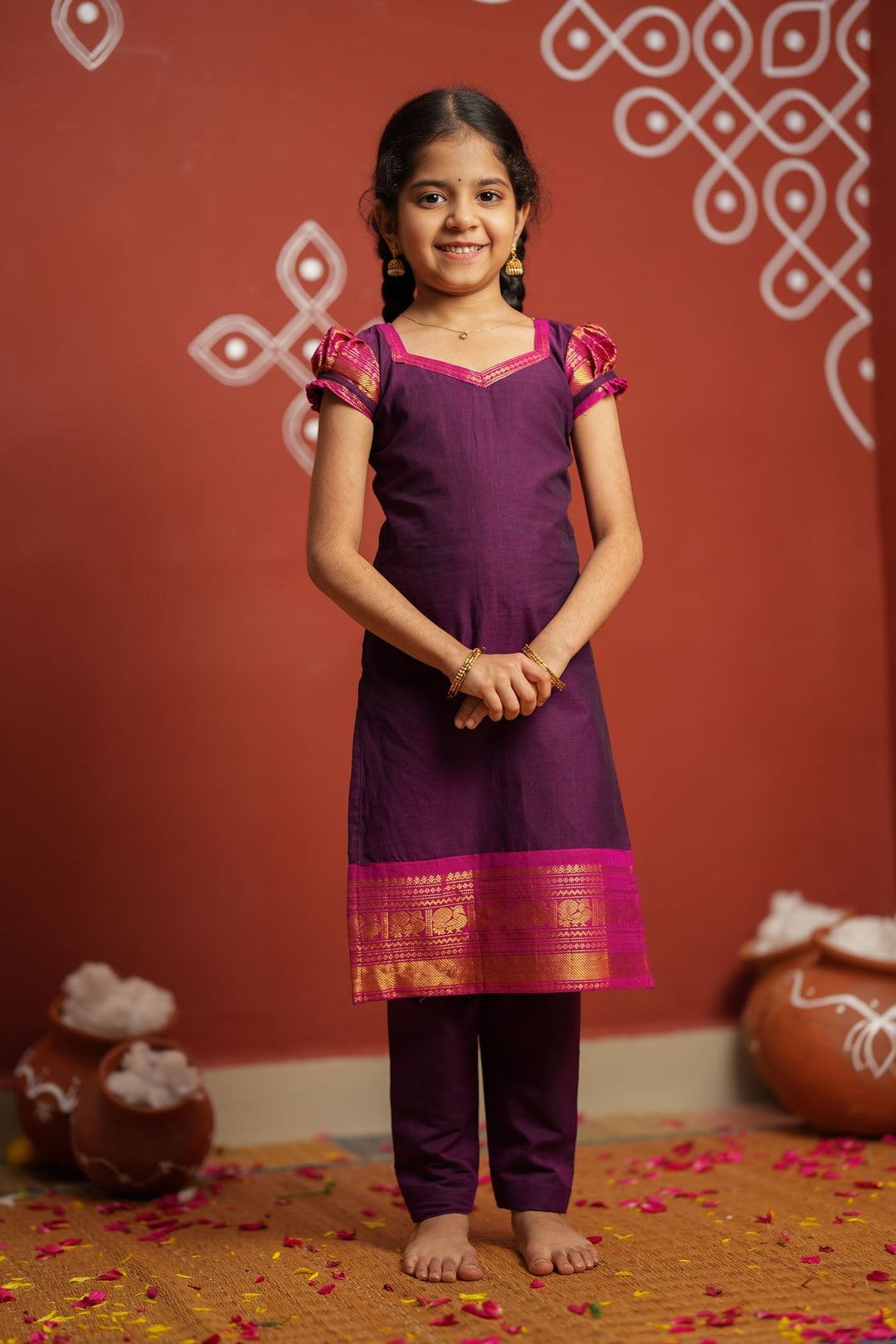 Tamizh Violet Kurti set Mini (Set of 2) | Made to Order | SHOBITAM