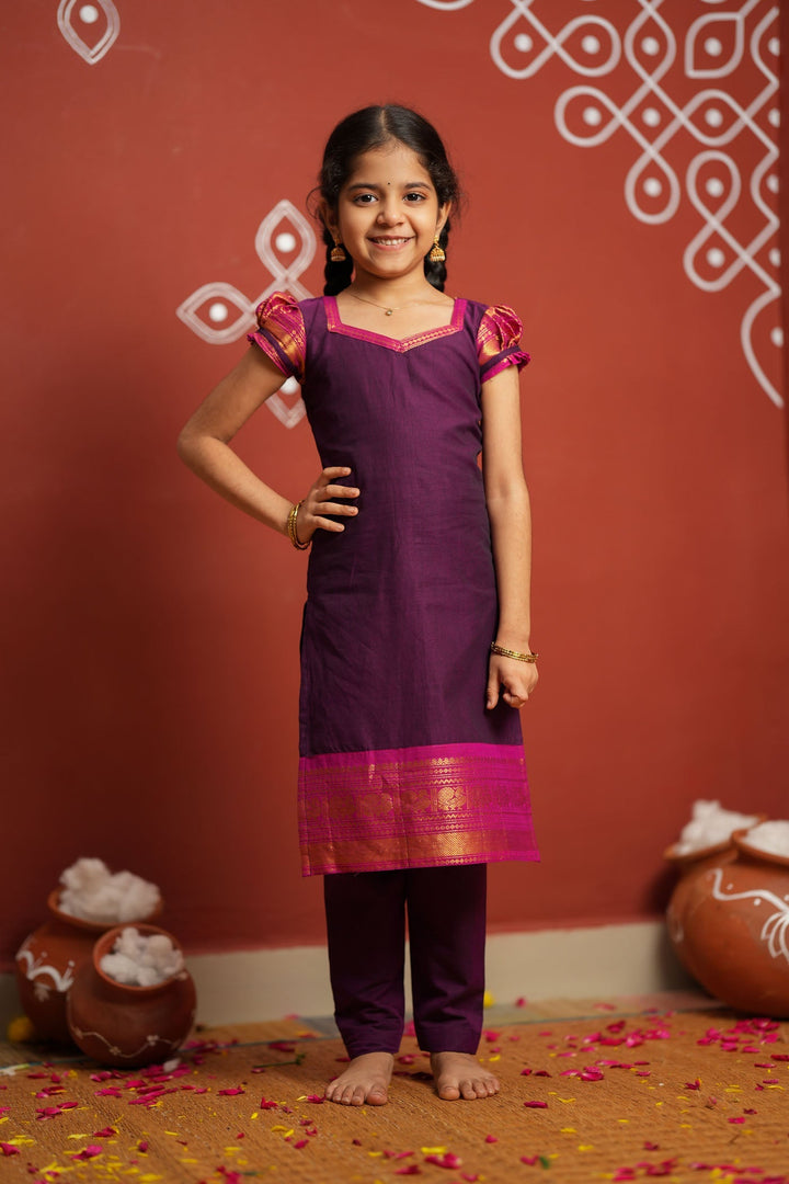 Tamizh Violet Kurti set Mini (Set of 2) | Made to Order | SHOBITAM