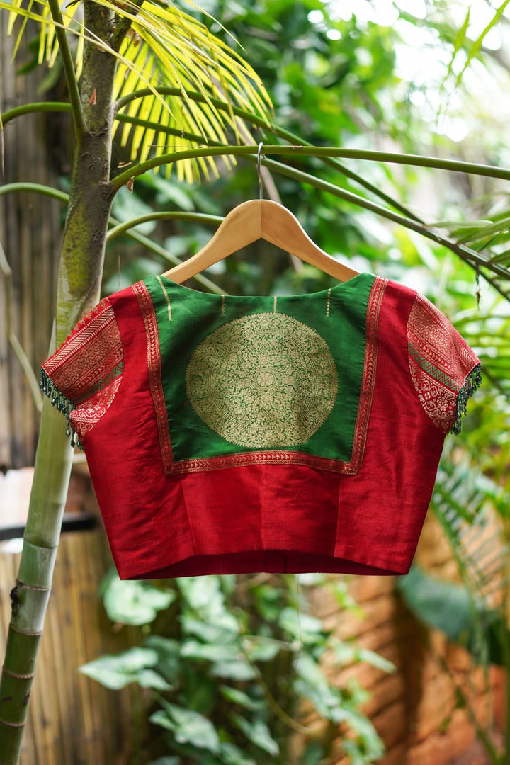Green Red Blouse with V neck  Mix and Match Blouse for saree, Made to Order