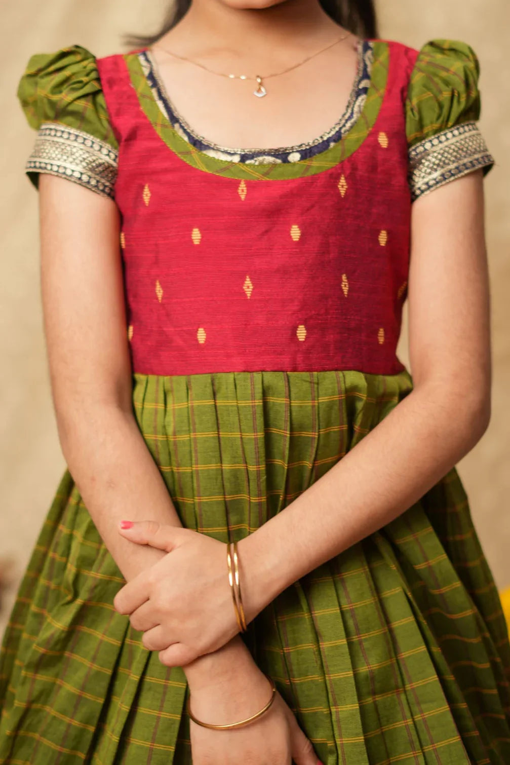 Aditi Green Checks Frock Mini| Made To Order