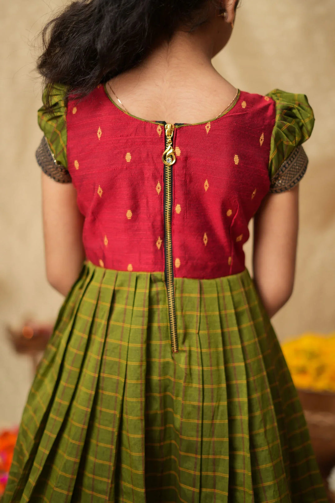 Aditi Green Checks Frock Mini| Made To Order