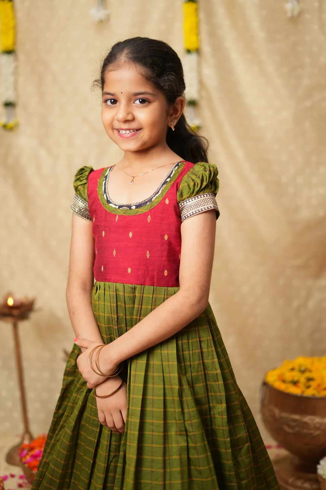 Aditi Green Checks Frock Mini| Made To Order