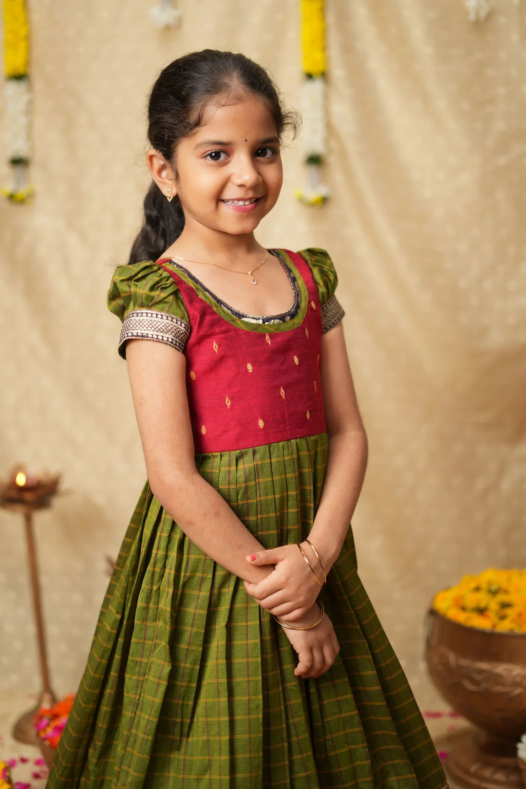 Aditi Green Checks Frock Mini| Made To Order