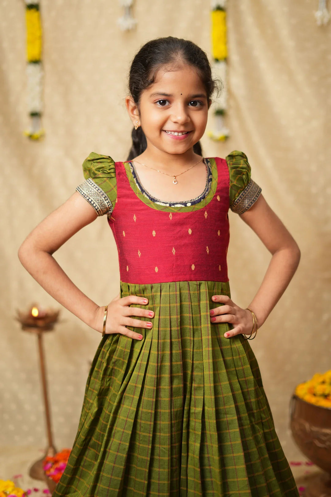 Aditi Green Checks Frock Mini| Made To Order