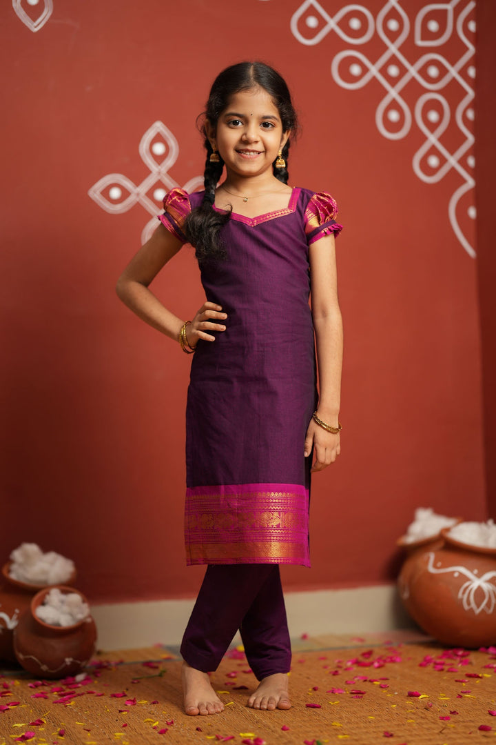 Tamizh Violet Kurti set Mini (Set of 2) | Made to Order | SHOBITAM