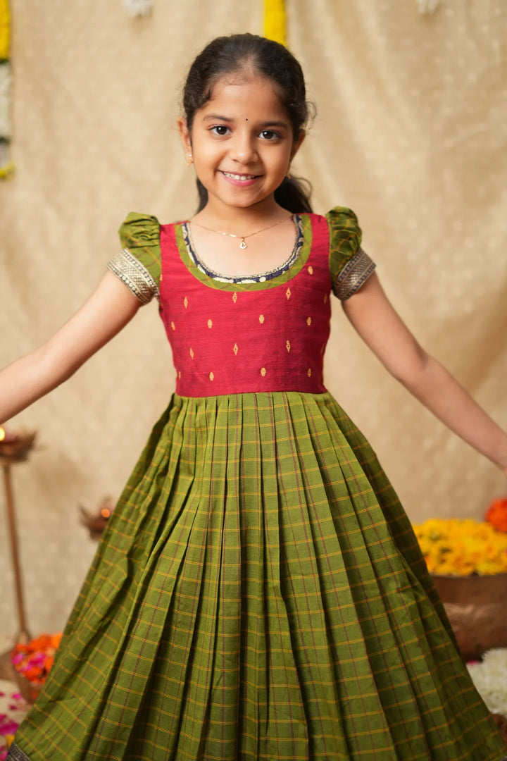 Aditi Green Checks Frock Mini| Made To Order