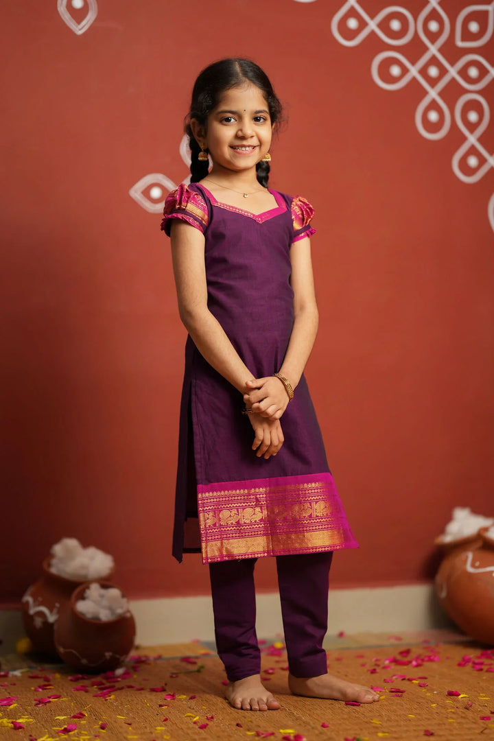 Tamizh Violet Kurti set Mini (Set of 2) | Made To Order