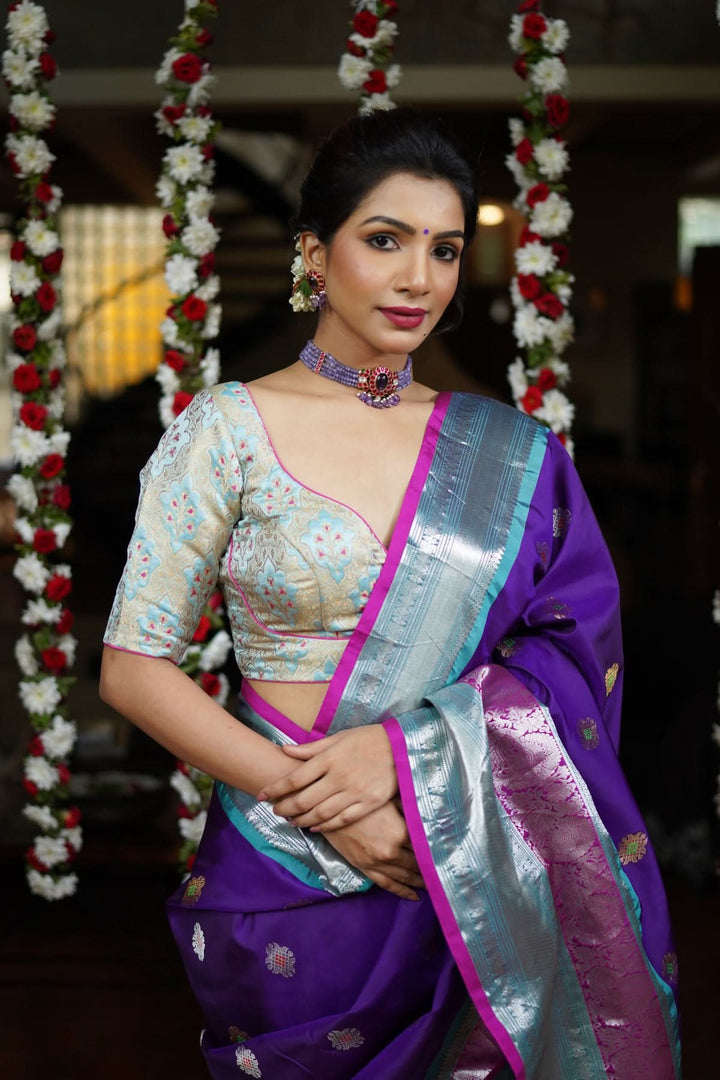Heather Blue Meenakari  Silk Blouse  Mix and Match Blouse for saree, Made to Order