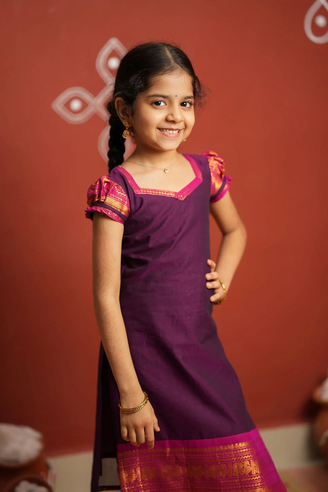 Tamizh Violet Kurti set Mini (Set of 2) | Made To Order