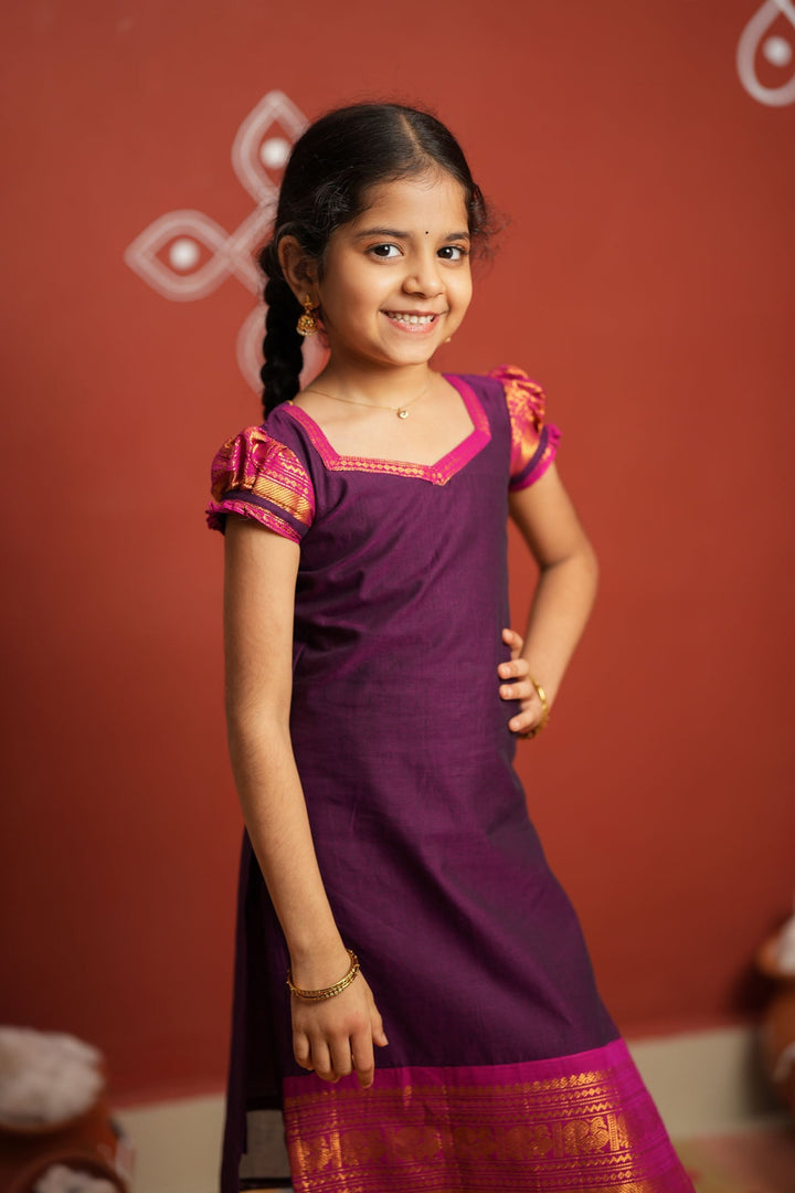 Tamizh Violet Kurti set Mini (Set of 2) | Made to Order | SHOBITAM