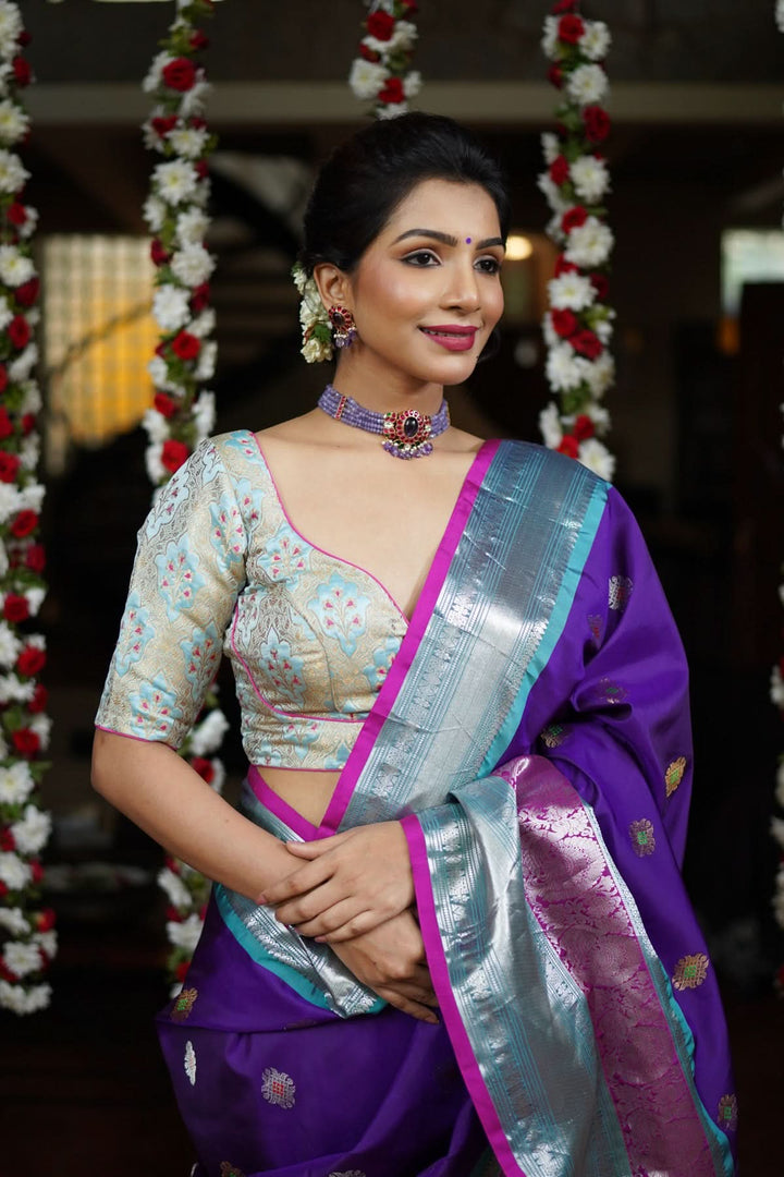 Heather Blue Meenakari  Silk Blouse  Mix and Match Blouse for saree, Made to Order