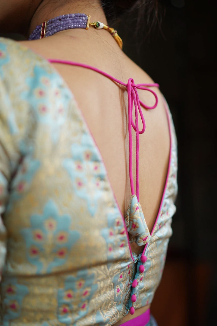 Heather Blue Meenakari  Silk Blouse  Mix and Match Blouse for saree, Made to Order