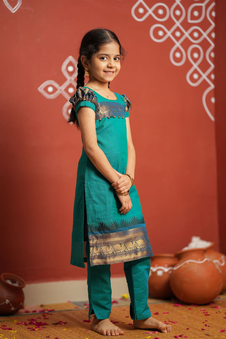 Madhuri Blue Kurti set Mini (Set of 2)  | Made to Order | SHOBITAM