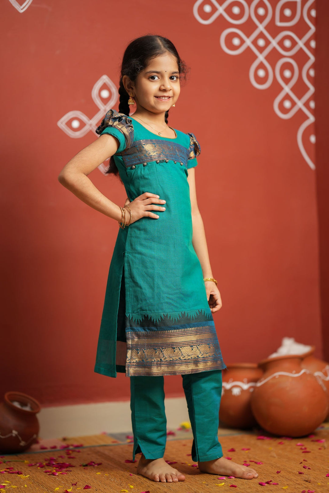 Madhuri Blue Kurti set Mini (Set of 2)  | Made to Order | SHOBITAM
