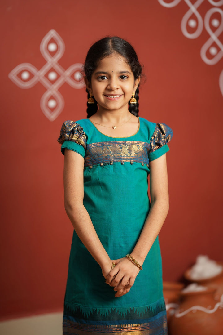 Madhuri Blue Kurti set Mini (Set of 2)  | Made to Order | SHOBITAM