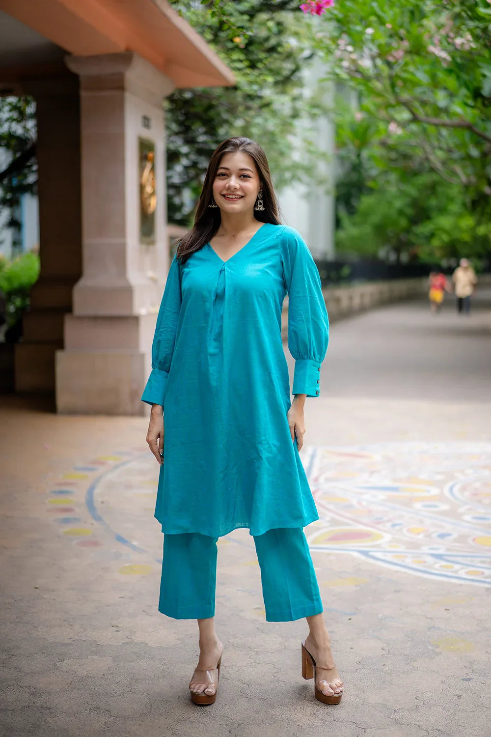 Turquoise Blue Pure Cotton Co-ord Set | SHOBITAM