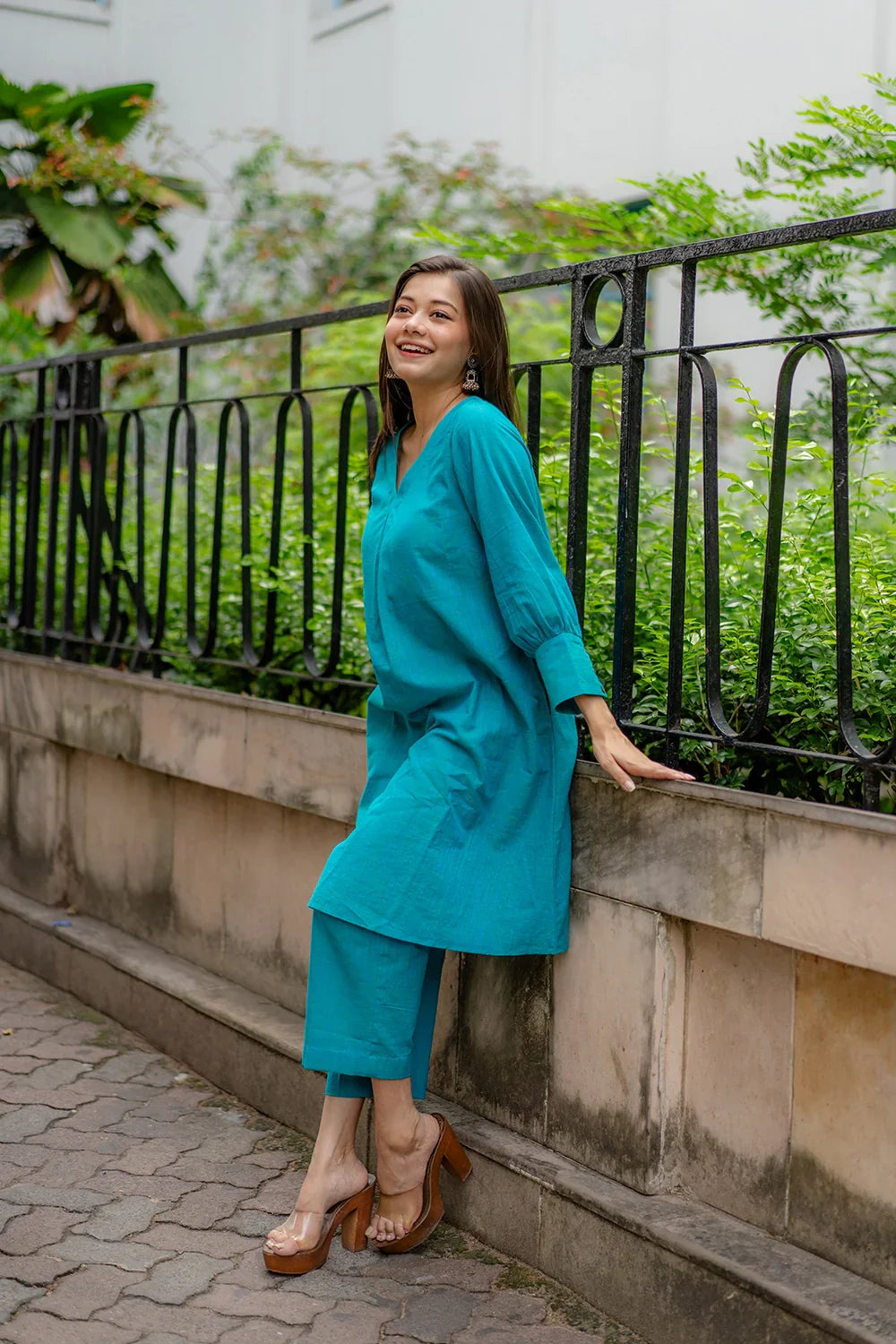 Turquoise Blue Pure Cotton Co-ord Set | SHOBITAM