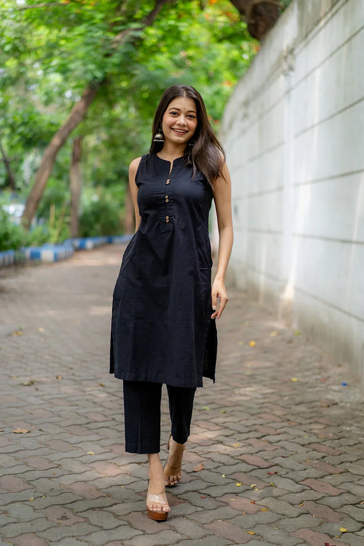 Black Khadi Cotton Co-ord Set | SHOBITAM