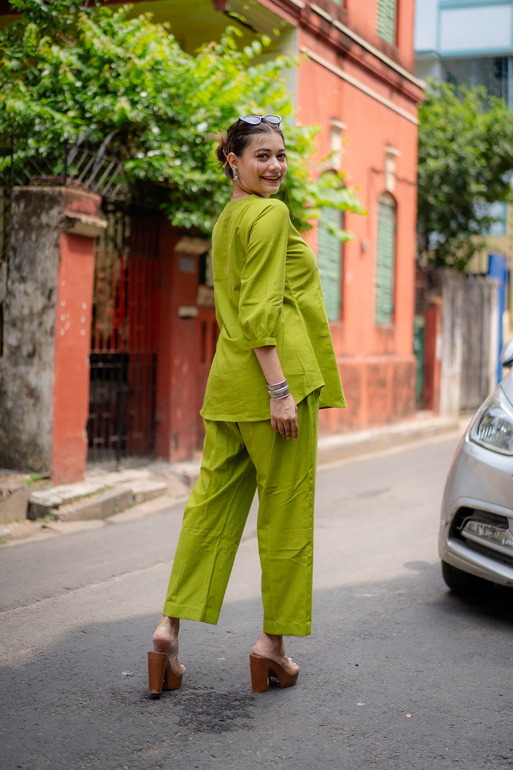 Green Malai Cotton Co-ord Set | SHOBITAM