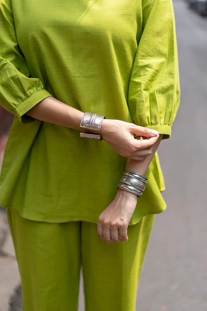 Green Malai Cotton Co-ord Set | SHOBITAM