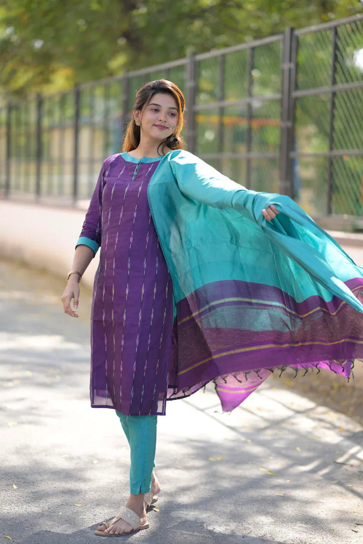 Teal and Violet 3 Piece Kurti Set | Made To Order