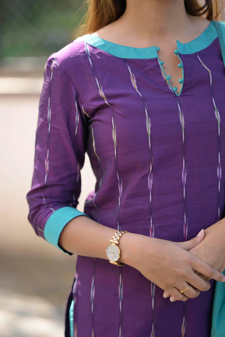 Teal and Violet 3 Piece Kurti Set | Made To Order