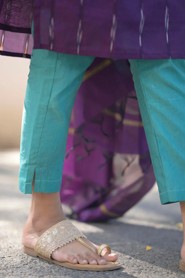 Teal and Violet 3 Piece Kurti Set | Made To Order