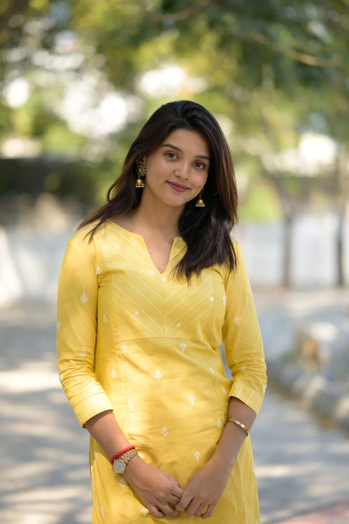 Daffodils Yellow Kurti and Pant 2 piece Set | Made To Order