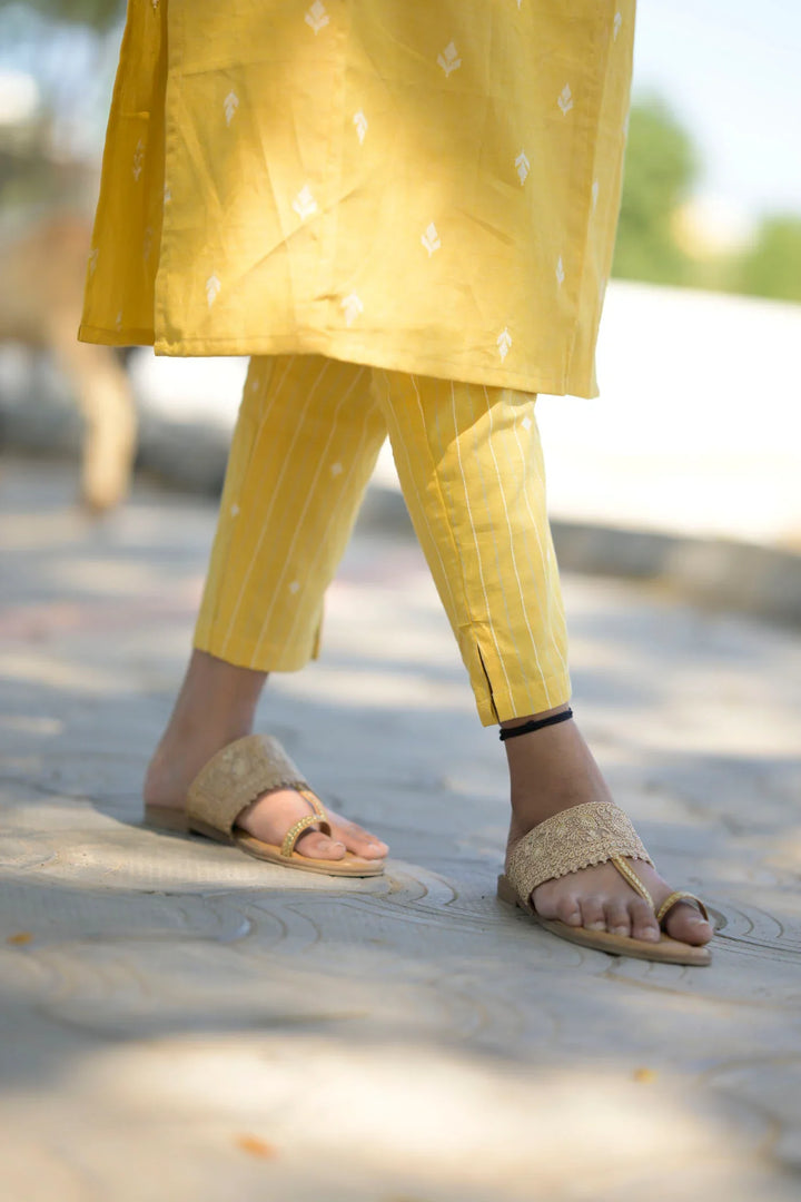 Daffodils Yellow Kurti and Pant 2 piece Set | Made To Order