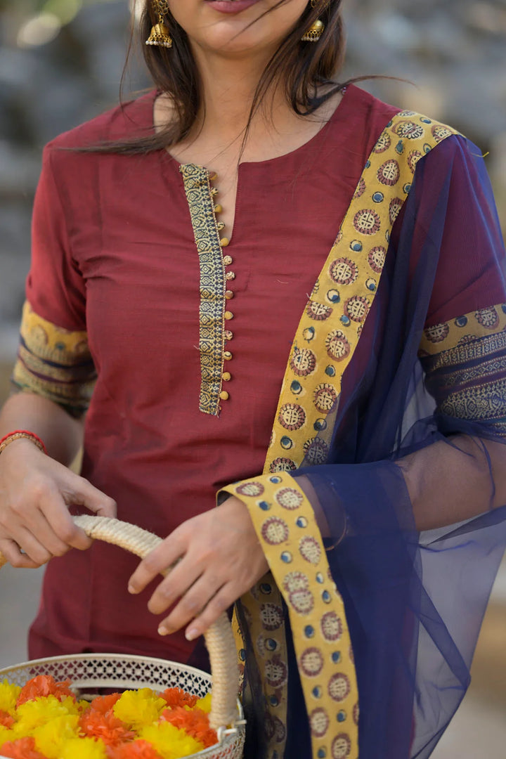 Earth and Sky - 2 piece Kurti and Dupatta Set | Made To Order