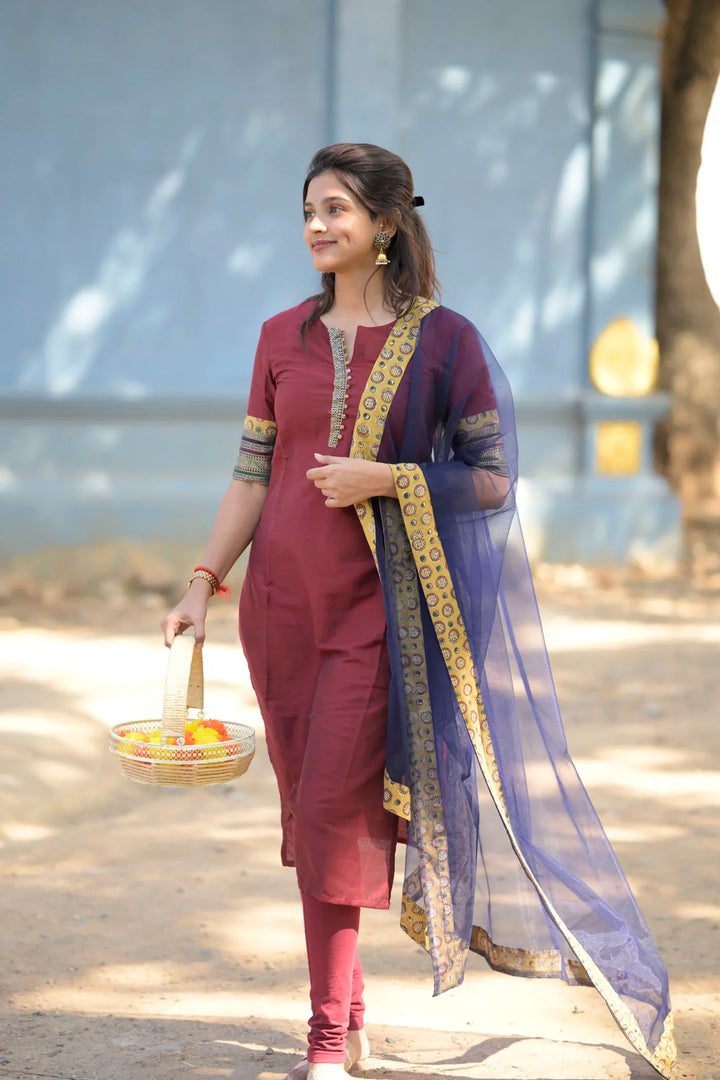 Earth and Sky - 2 piece Kurti and Dupatta Set | Made To Order