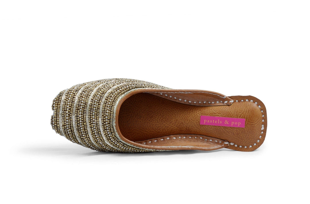 Gold Dust Striped Rhinestone & Beadwork Ethnic Mojaris for Women
